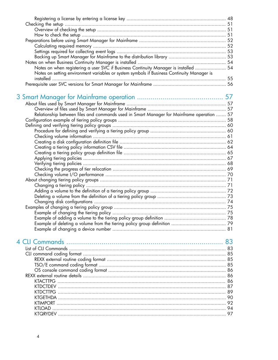 3 smart manager for mainframe operation, 4 cli commands | HP XP P9500 Storage User Manual | Page 4 / 240