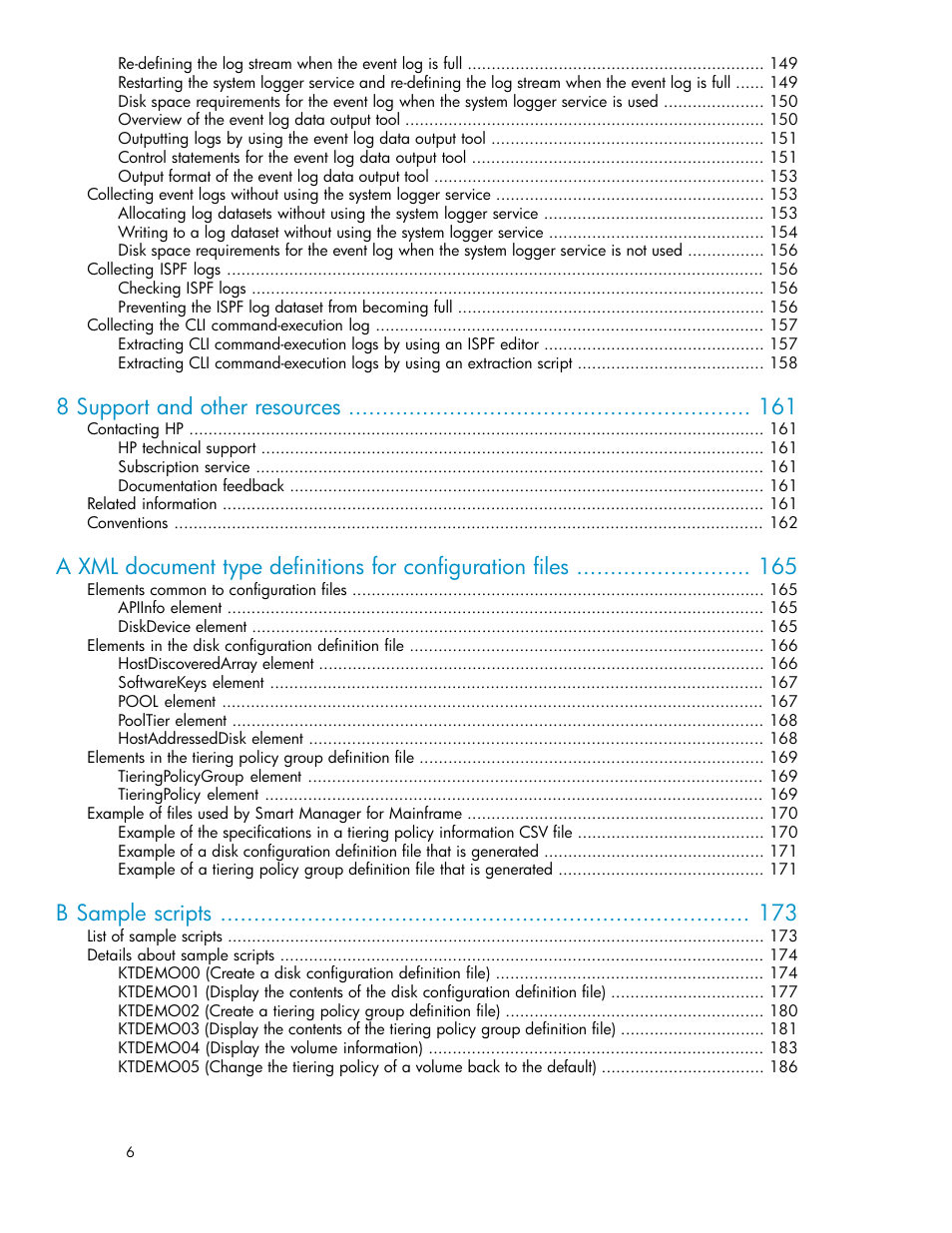 8 support and other resources, B sample scripts | HP XP P9500 Storage User Manual | Page 6 / 240