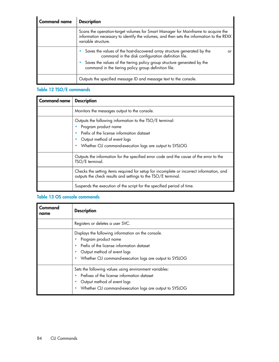 Tso/e commands, Os console commands | HP XP P9500 Storage User Manual | Page 84 / 240