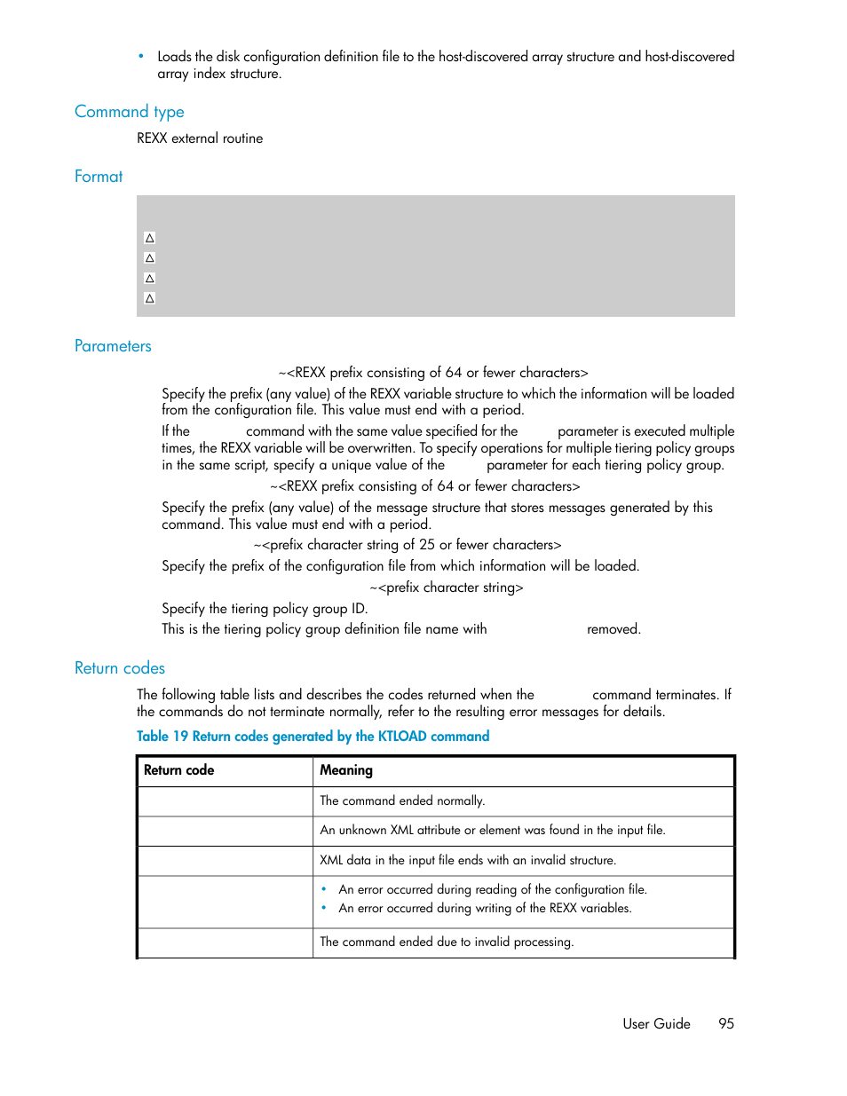 Return codes generated by the ktload command | HP XP P9500 Storage User Manual | Page 95 / 240