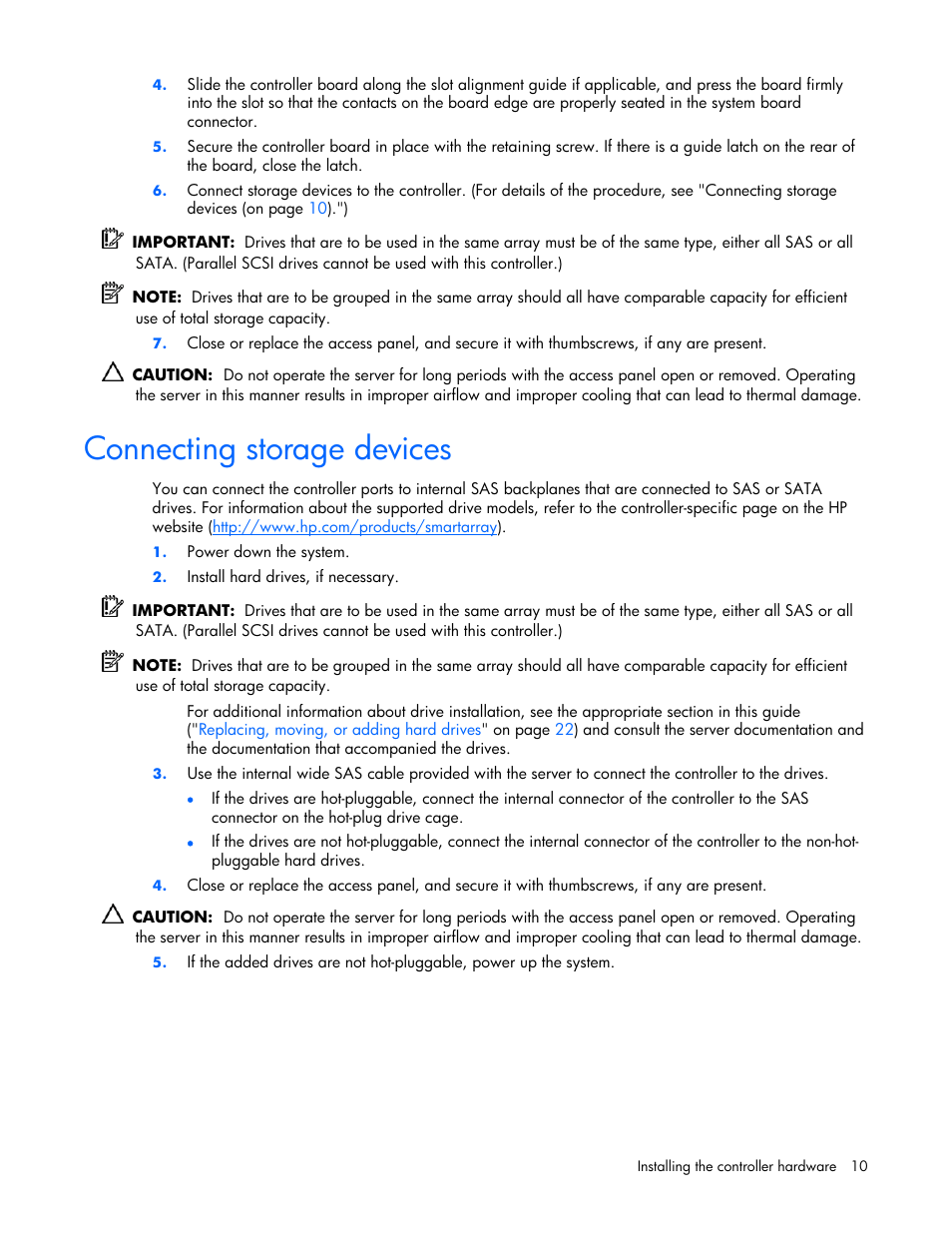 Connecting storage devices, To the controller | HP Smart Array E200 Controller User Manual | Page 10 / 38