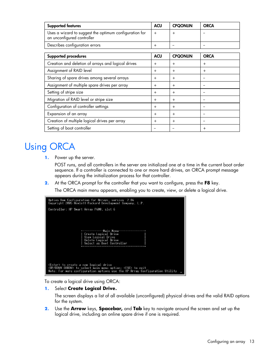 Using orca | HP Smart Array E200 Controller User Manual | Page 13 / 38