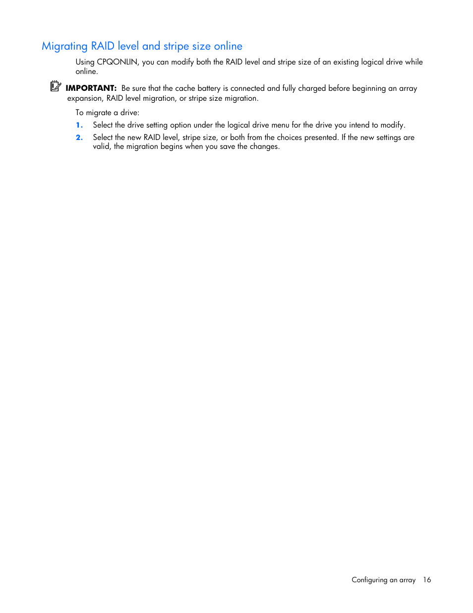 Migrating raid level and stripe size online | HP Smart Array E200 Controller User Manual | Page 16 / 38