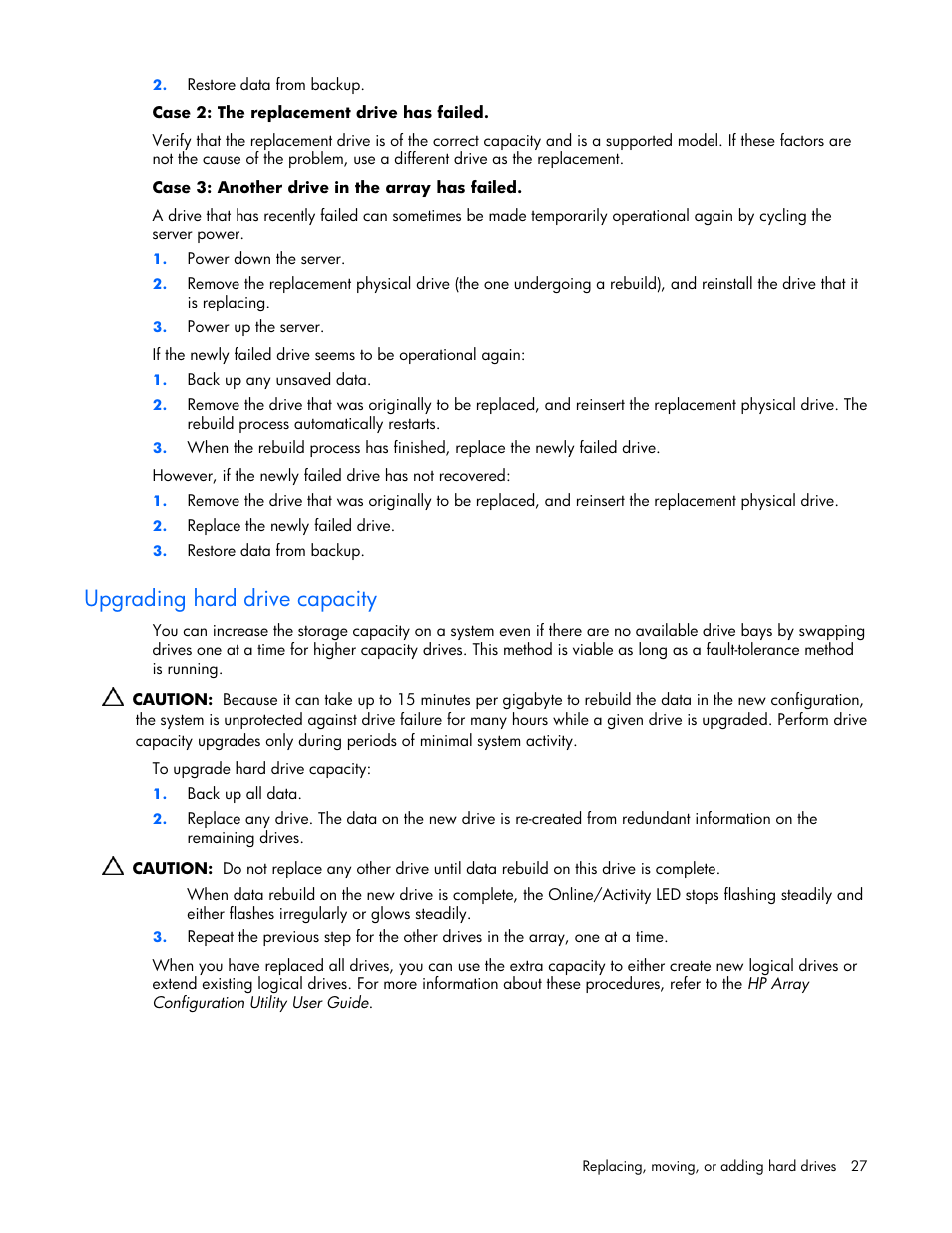 Upgrading hard drive capacity | HP Smart Array E200 Controller User Manual | Page 27 / 38