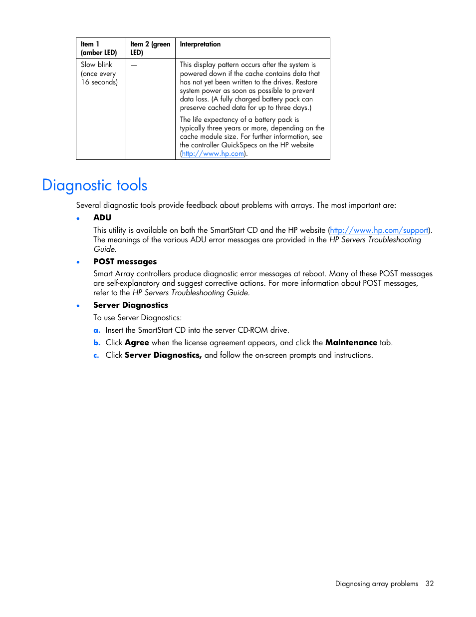 Diagnostic tools | HP Smart Array E200 Controller User Manual | Page 32 / 38