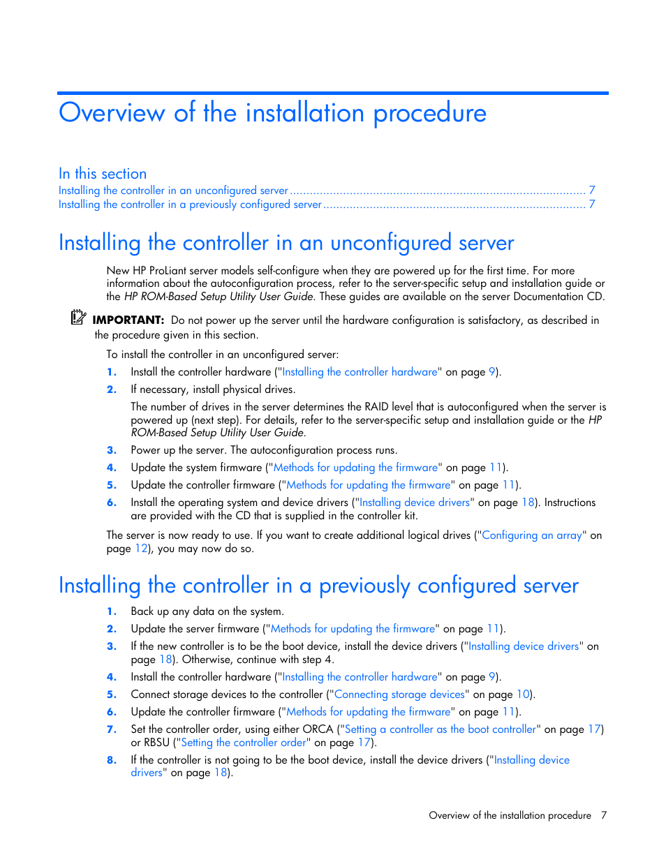 Overview of the installation procedure | HP Smart Array E200 Controller User Manual | Page 7 / 38