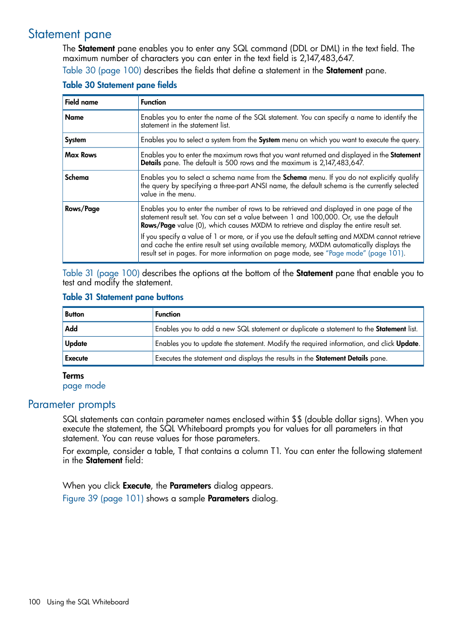 Statement pane, Parameter prompts | HP Integrity NonStop J-Series User Manual | Page 100 / 110