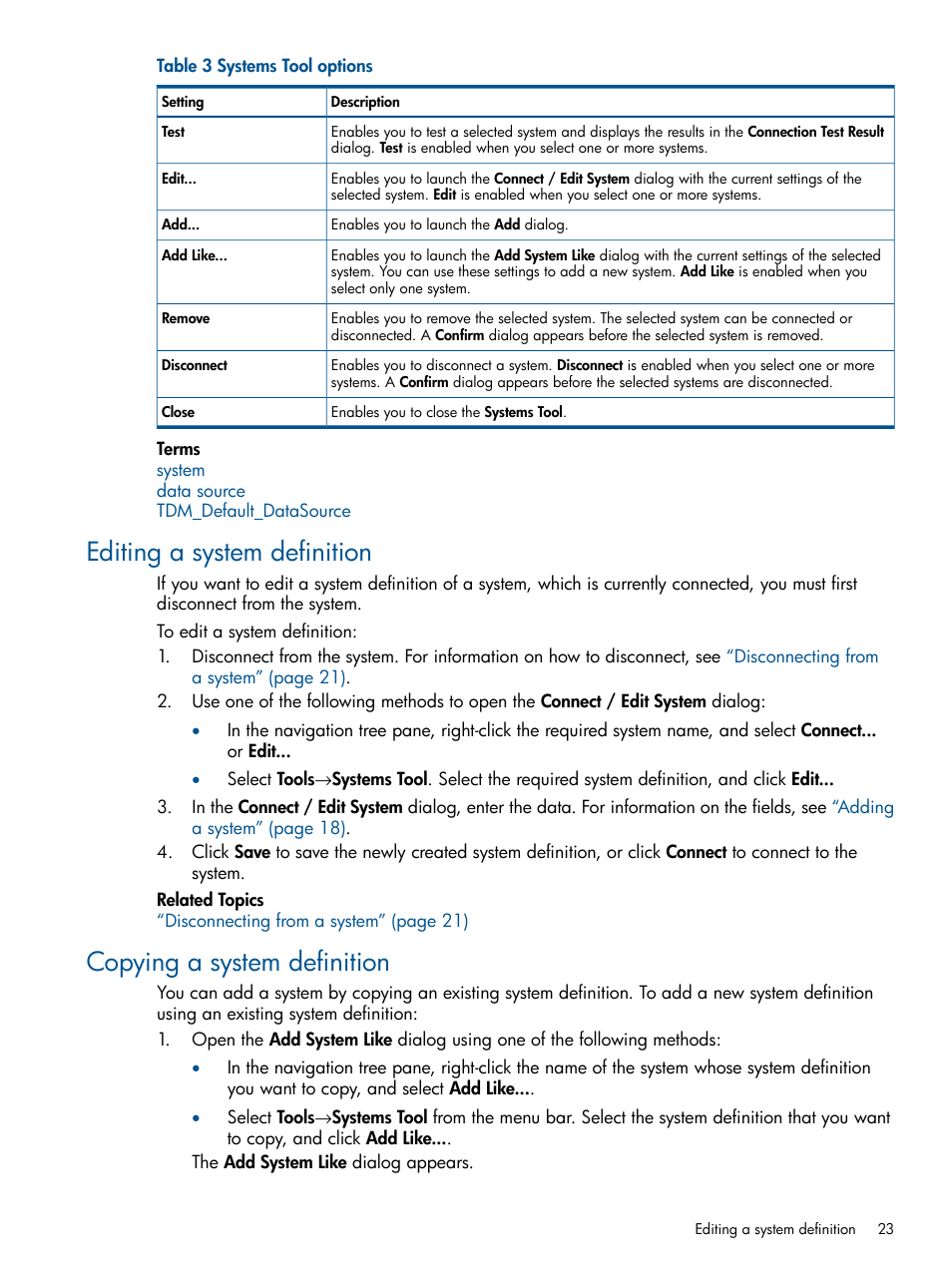 Editing a system definition, Copying a system definition | HP Integrity NonStop J-Series User Manual | Page 23 / 110