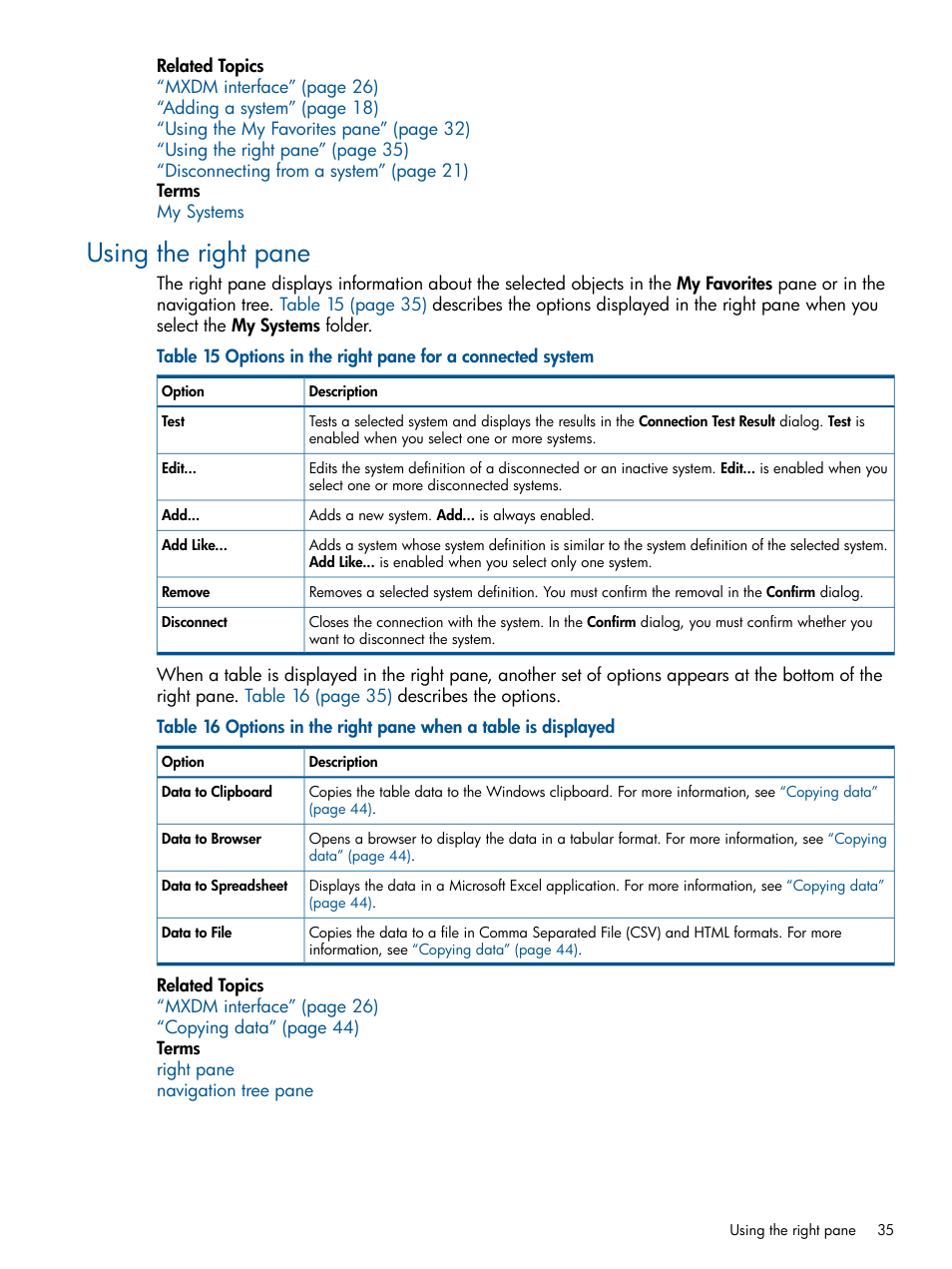 Using the right pane, Using | HP Integrity NonStop J-Series User Manual | Page 35 / 110