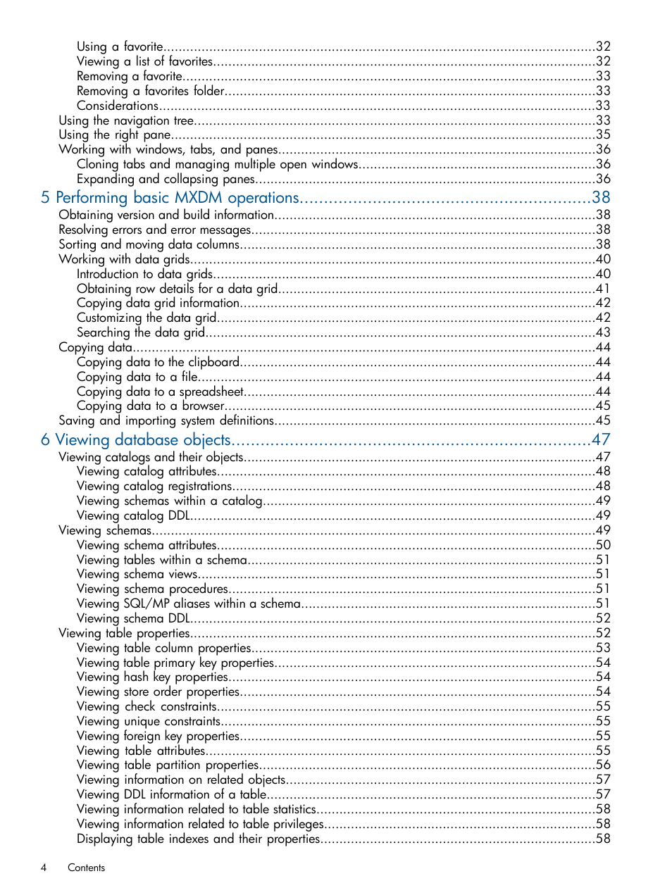 5 performing basic mxdm operations, 6 viewing database objects | HP Integrity NonStop J-Series User Manual | Page 4 / 110