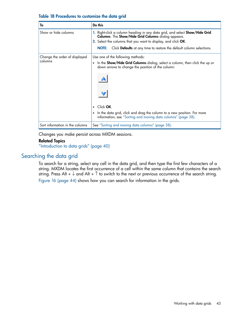 Searching the data grid | HP Integrity NonStop J-Series User Manual | Page 43 / 110