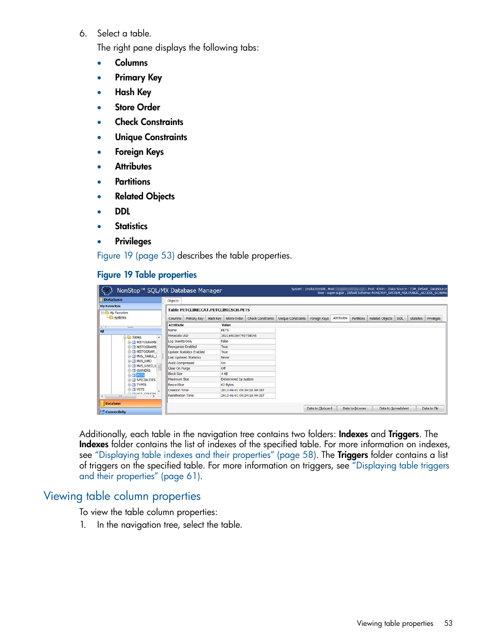 Viewing table column properties | HP Integrity NonStop J-Series User Manual | Page 53 / 110