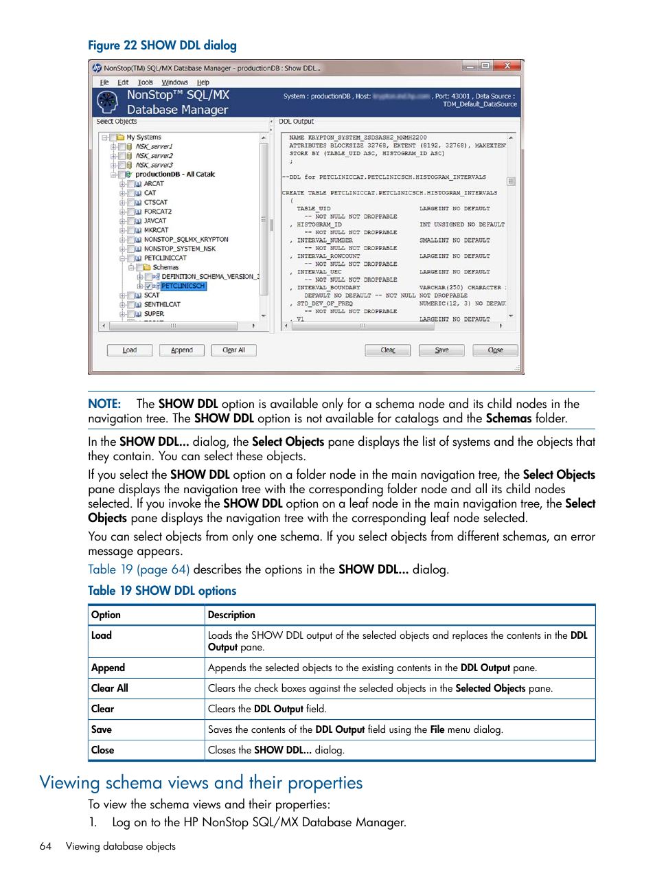 Viewing schema views and their properties | HP Integrity NonStop J-Series User Manual | Page 64 / 110