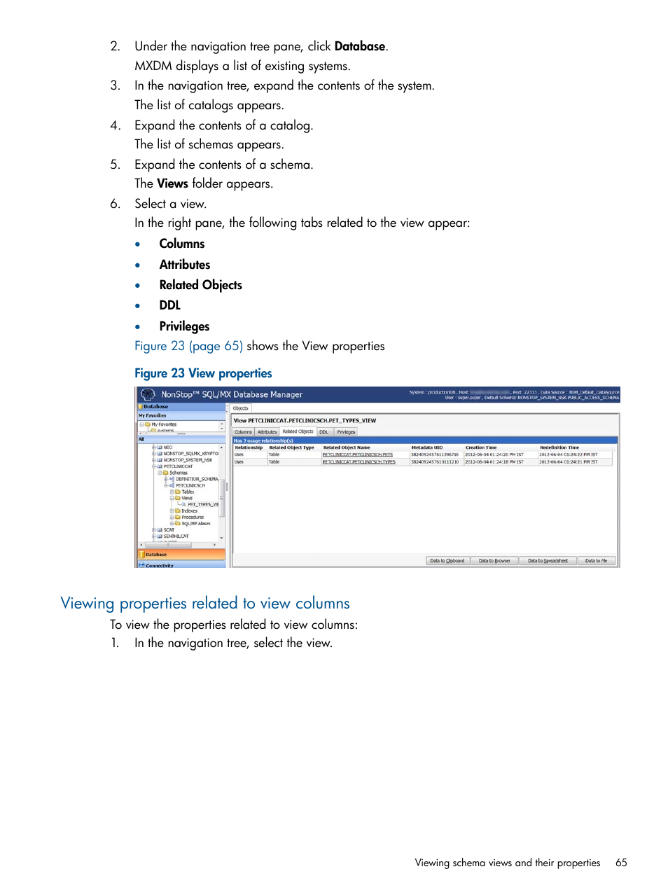 Viewing properties related to view columns | HP Integrity NonStop J-Series User Manual | Page 65 / 110