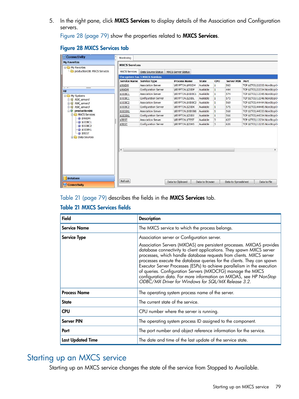 Starting up an mxcs service | HP Integrity NonStop J-Series User Manual | Page 79 / 110