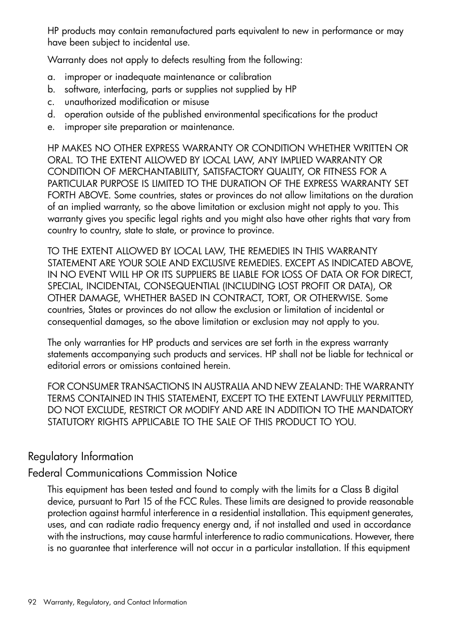 Regulatory information, Federal communications commission notice | HP 30b Business Professional Calculator User Manual | Page 100 / 114