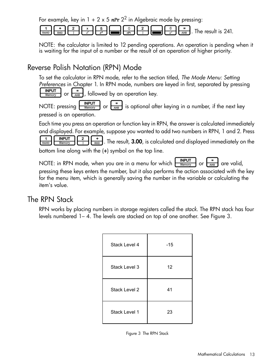 Reverse polish notation (rpn) mode, The rpn stack, 1+2*5:b2:m | HP 30b Business Professional Calculator User Manual | Page 21 / 114