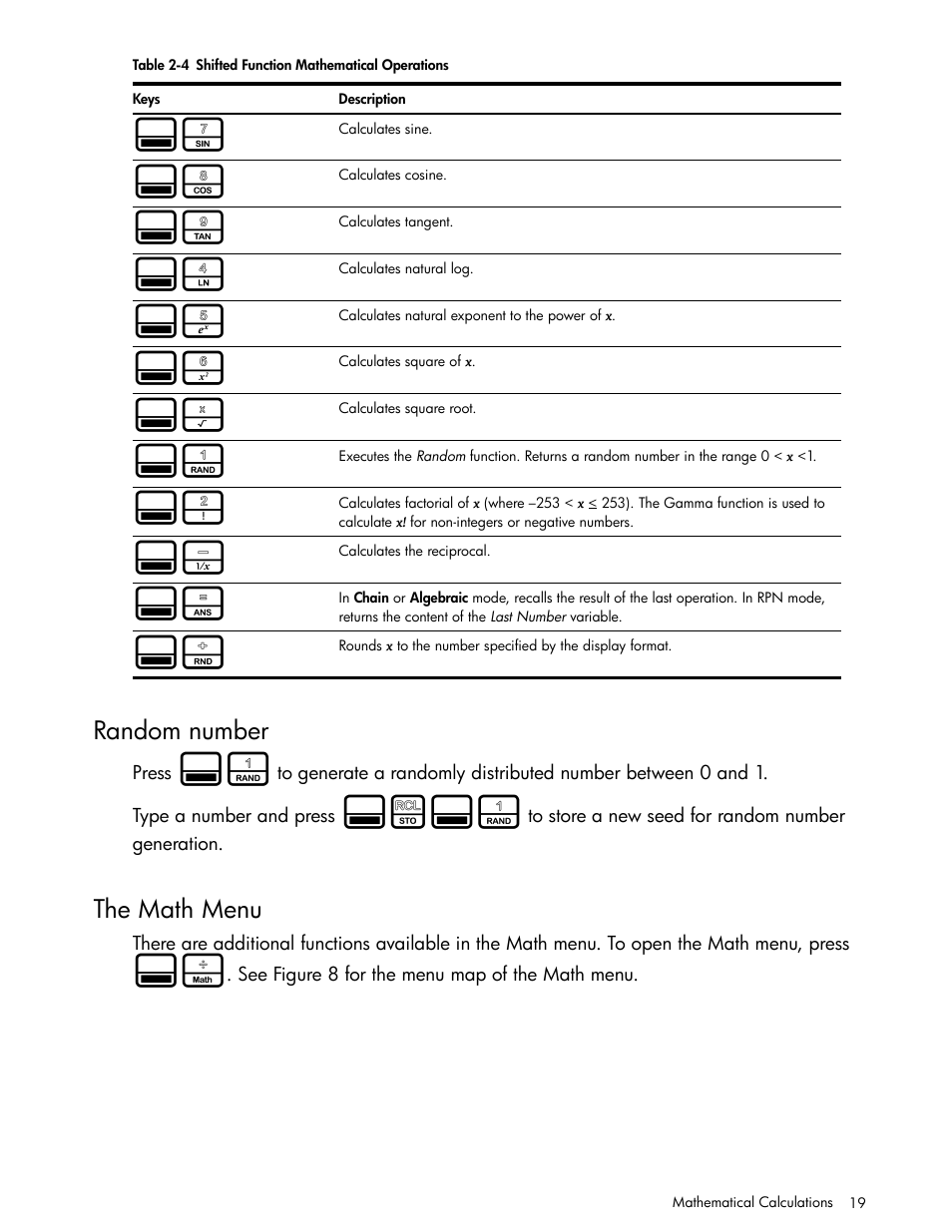 Random number, The math menu | HP 30b Business Professional Calculator User Manual | Page 27 / 114