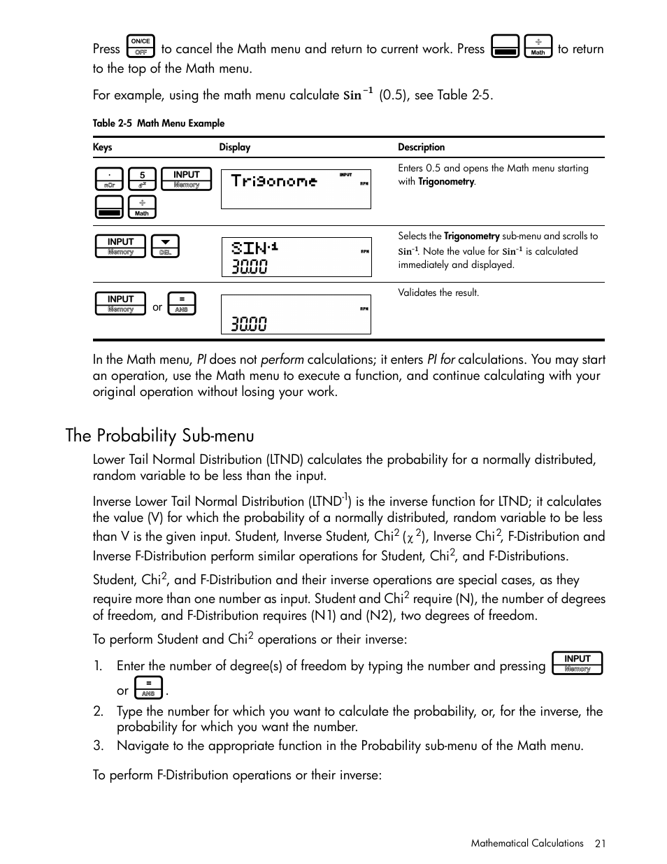 The probability sub-menu, 5i :s | HP 30b Business Professional Calculator User Manual | Page 29 / 114