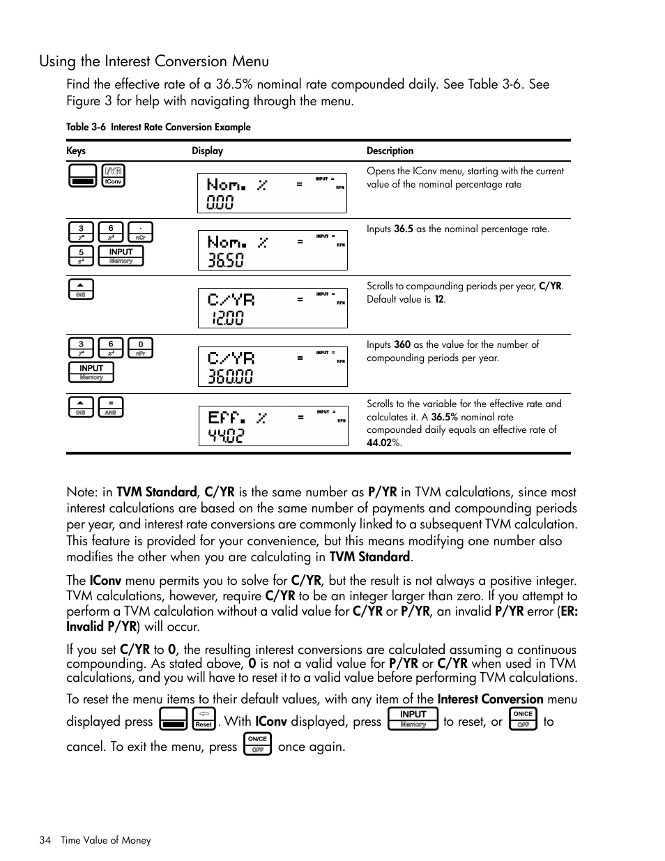 Using the interest conversion menu, 360 i | HP 30b Business Professional Calculator User Manual | Page 42 / 114