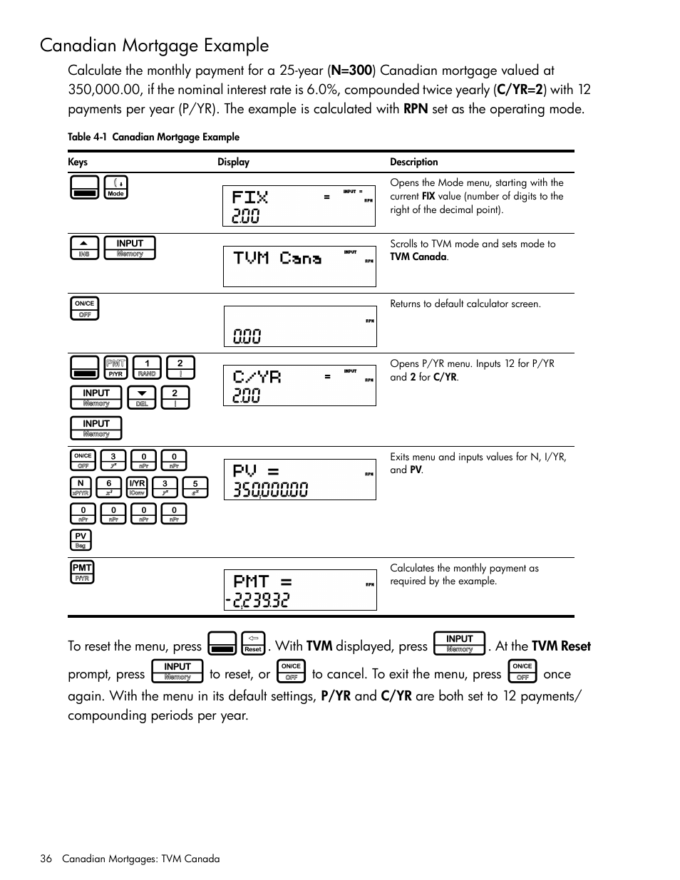 Canadian mortgage example, 12 i<2 i | HP 30b Business Professional Calculator User Manual | Page 44 / 114