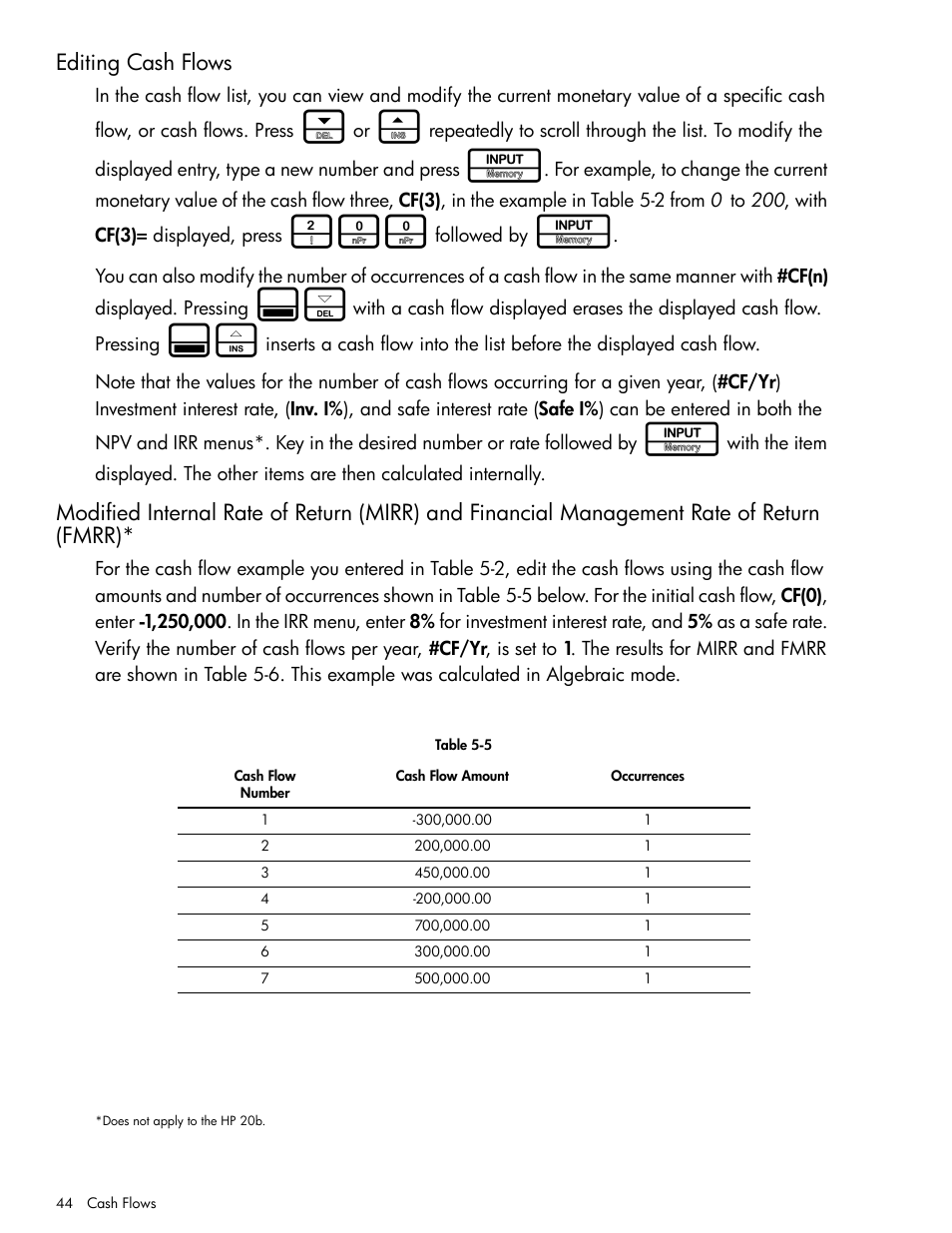 Editing cash flows | HP 30b Business Professional Calculator User Manual | Page 52 / 114