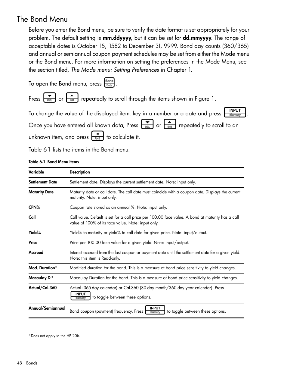 The bond menu | HP 30b Business Professional Calculator User Manual | Page 56 / 114