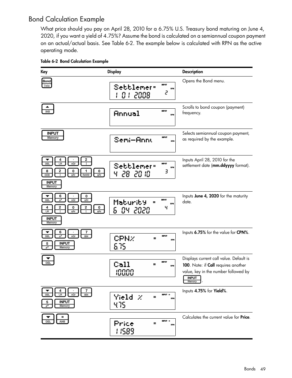 Bond calculation example, 7 5i | HP 30b Business Professional Calculator User Manual | Page 57 / 114