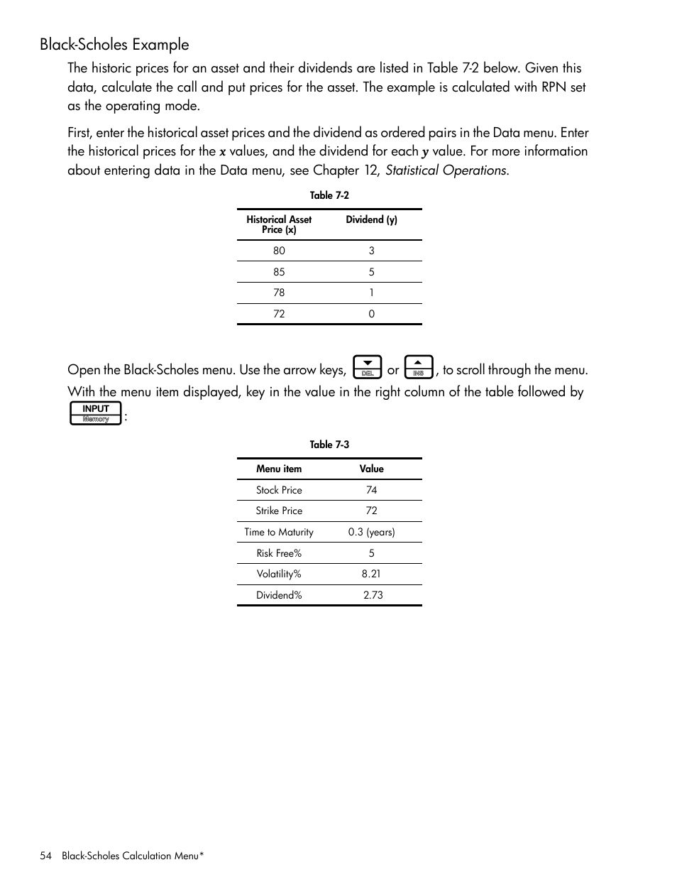 Black-scholes example | HP 30b Business Professional Calculator User Manual | Page 62 / 114