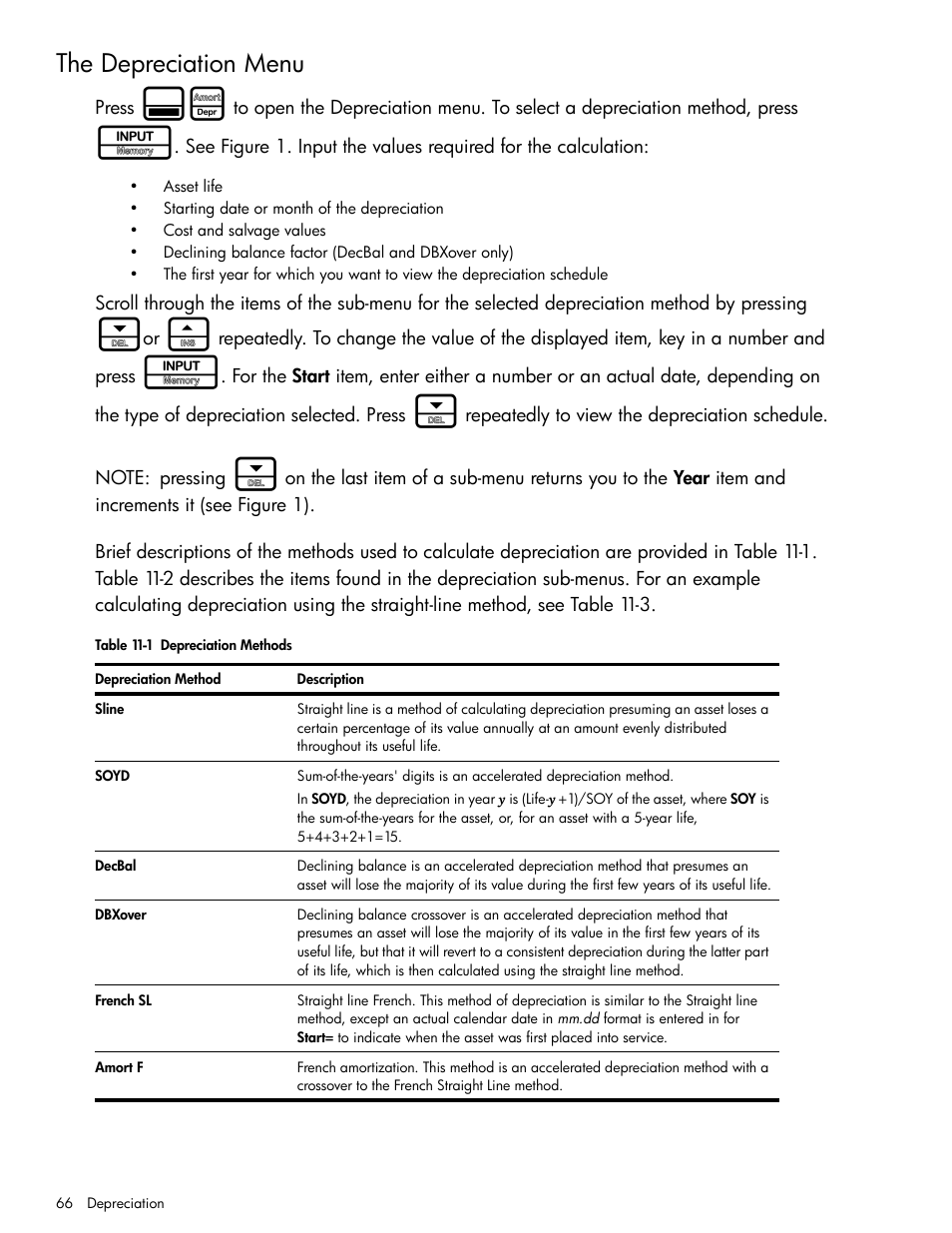 The depreciation menu | HP 30b Business Professional Calculator User Manual | Page 74 / 114