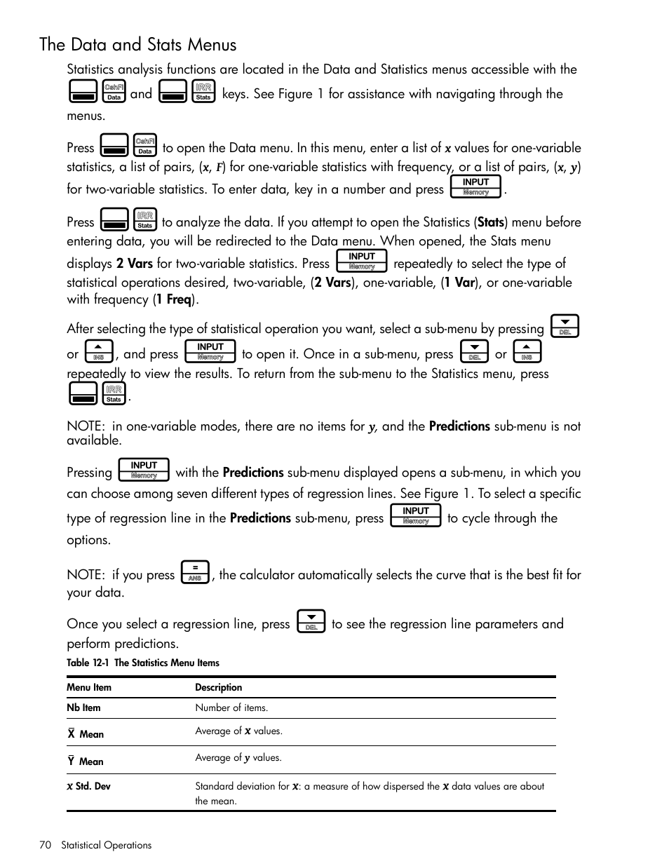 The data and stats menus | HP 30b Business Professional Calculator User Manual | Page 78 / 114