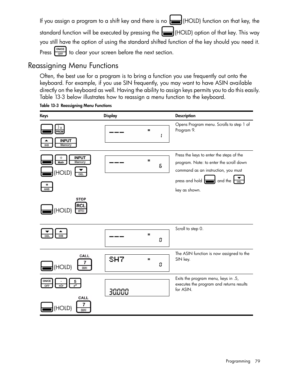 Reassigning menu functions, E >i | HP 30b Business Professional Calculator User Manual | Page 87 / 114