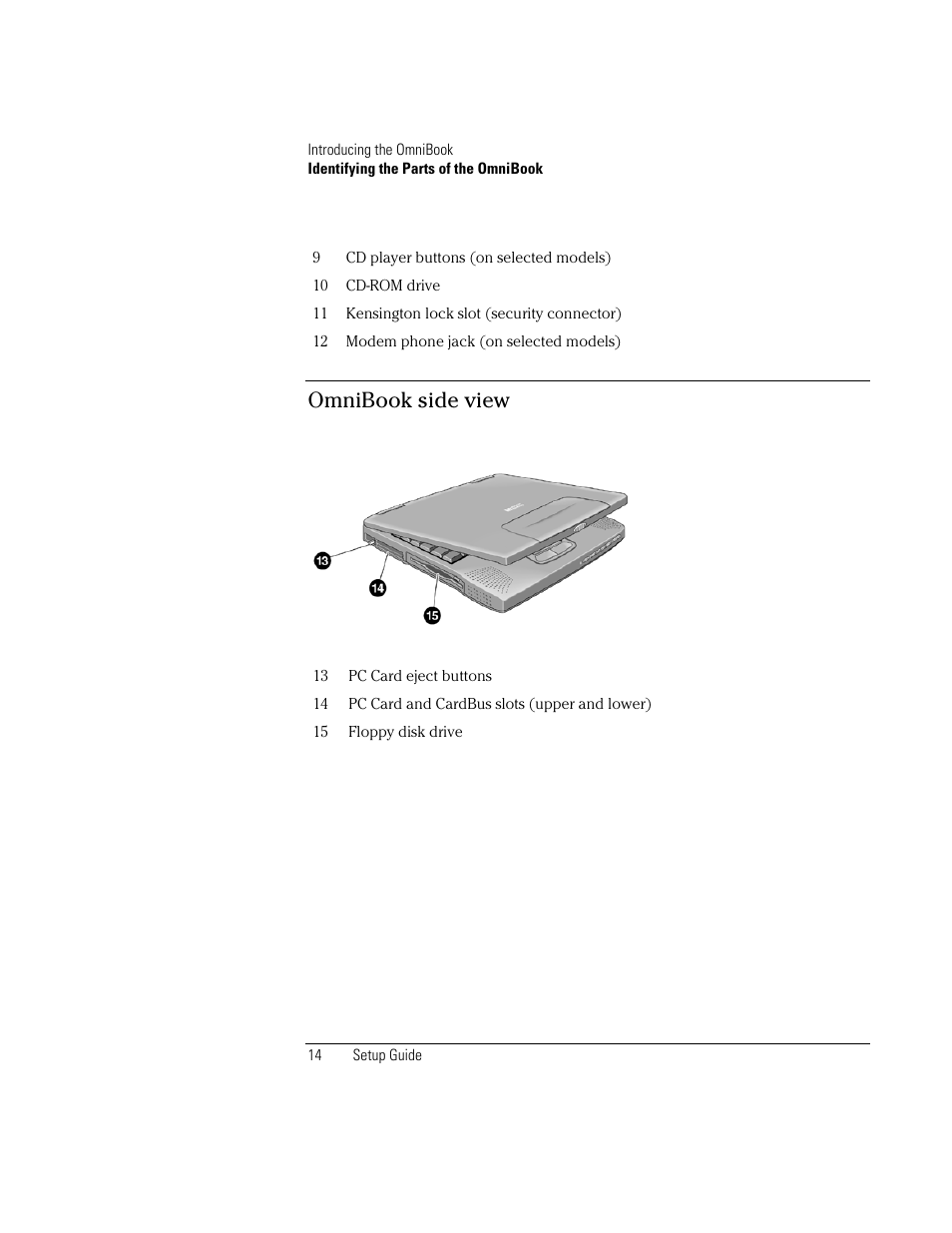 Omnibook side view | HP OmniBook XE2-DB Notebook PC User Manual | Page 14 / 78