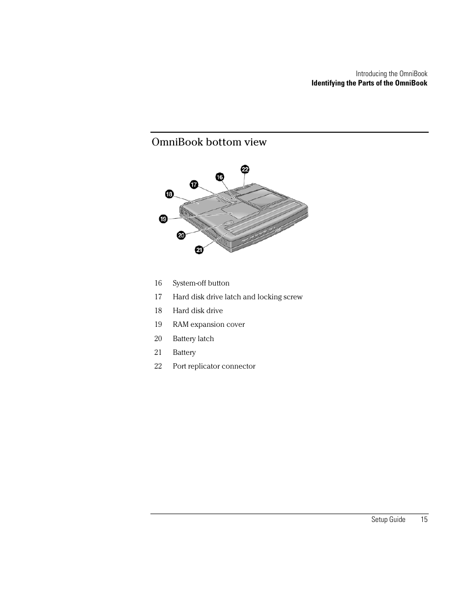 Omnibook bottom view | HP OmniBook XE2-DB Notebook PC User Manual | Page 15 / 78