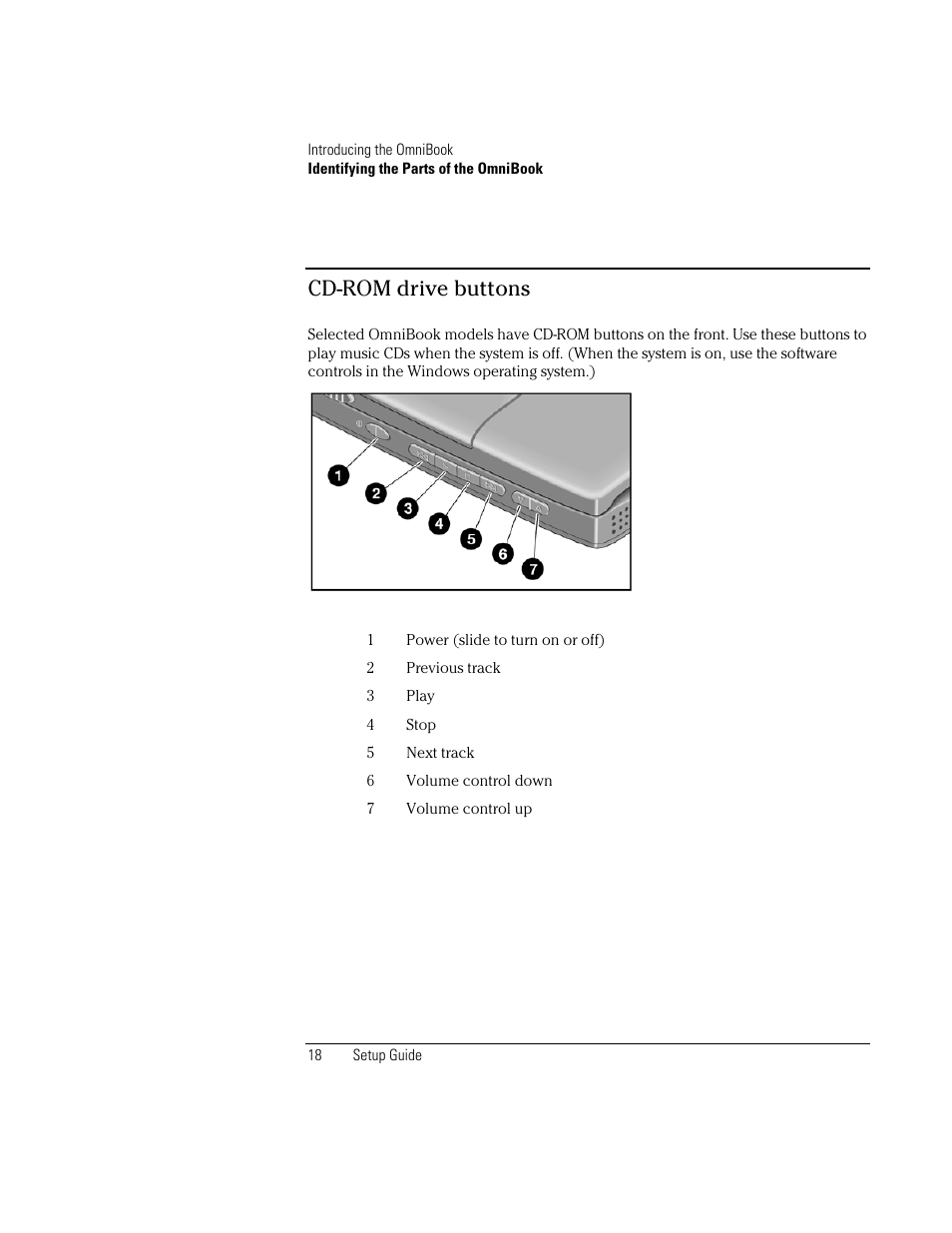 Cd-rom drive buttons | HP OmniBook XE2-DB Notebook PC User Manual | Page 18 / 78