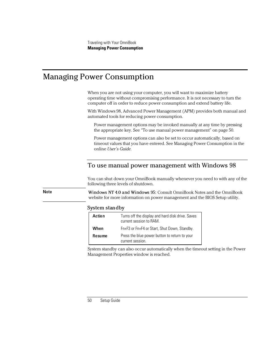 Managing power consumption | HP OmniBook XE2-DB Notebook PC User Manual | Page 50 / 78