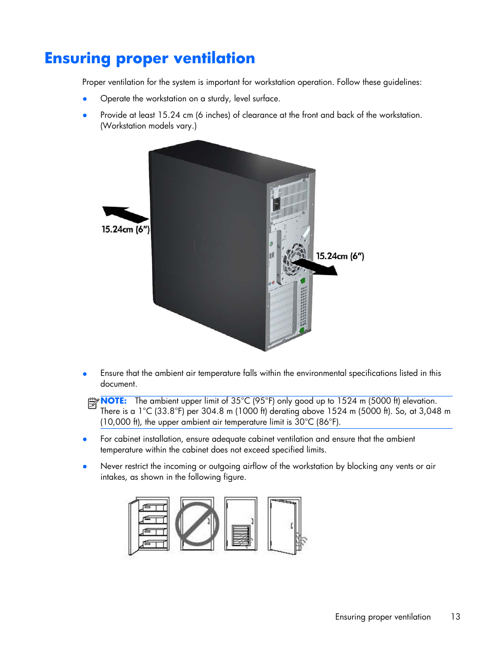 Ensuring proper ventilation | HP Z230 Tower-Workstation User Manual | Page 21 / 59