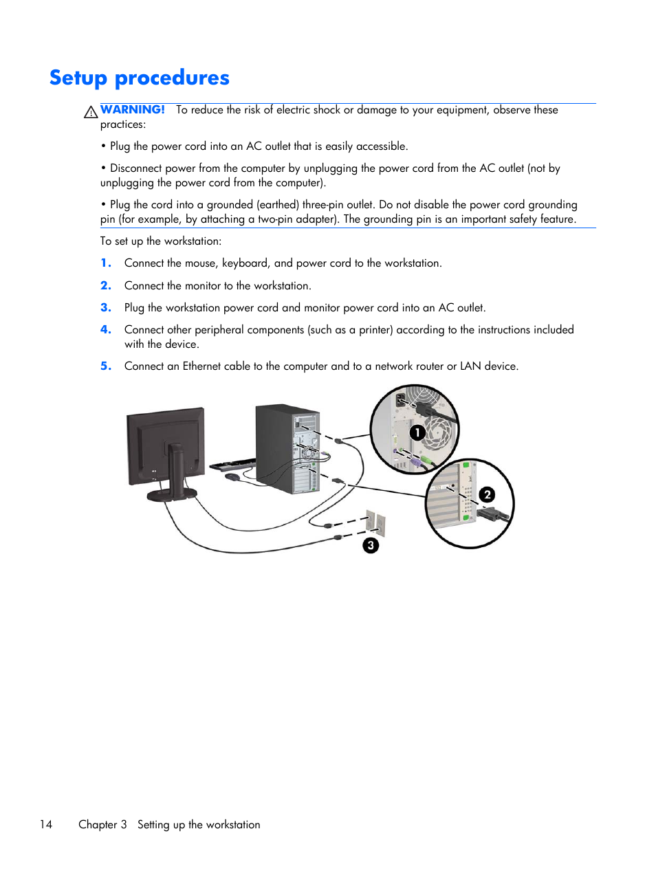 Setup procedures | HP Z230 Tower-Workstation User Manual | Page 22 / 59