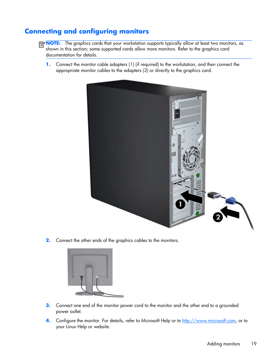 Connecting and configuring monitors | HP Z230 Tower-Workstation User Manual | Page 27 / 59