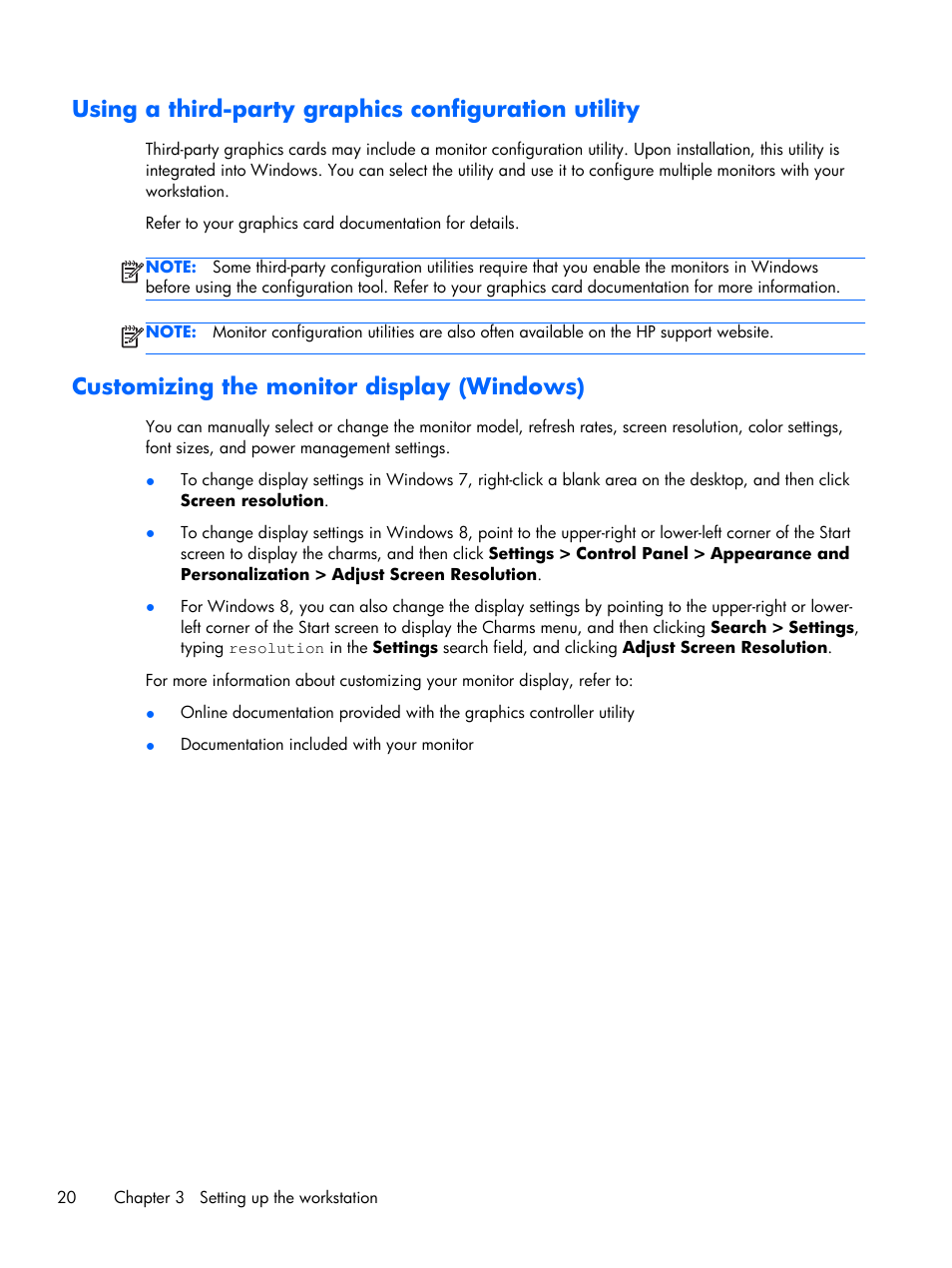 Using a third-party graphics configuration utility, Customizing the monitor display (windows) | HP Z230 Tower-Workstation User Manual | Page 28 / 59