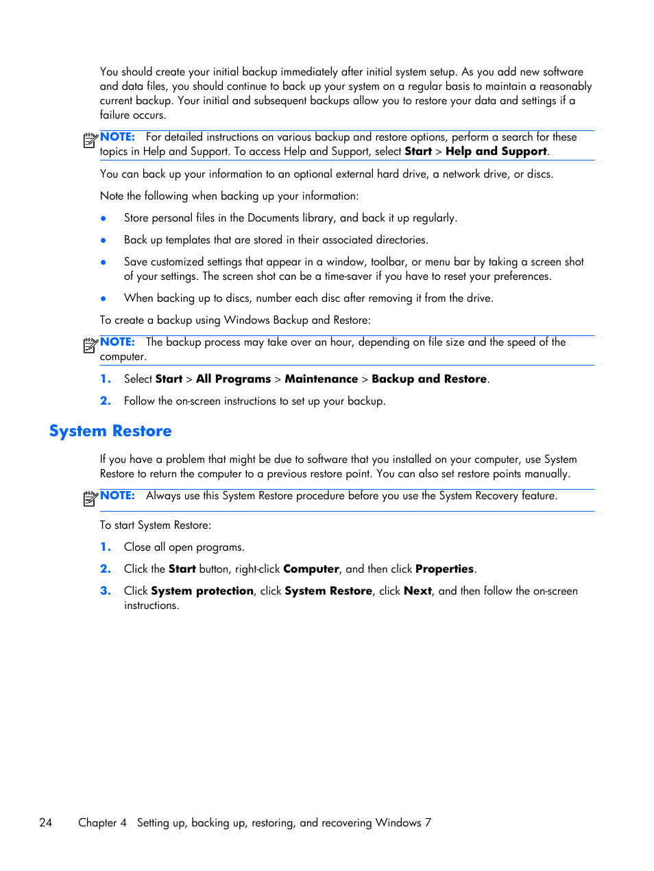 System restore | HP Z230 Tower-Workstation User Manual | Page 32 / 59