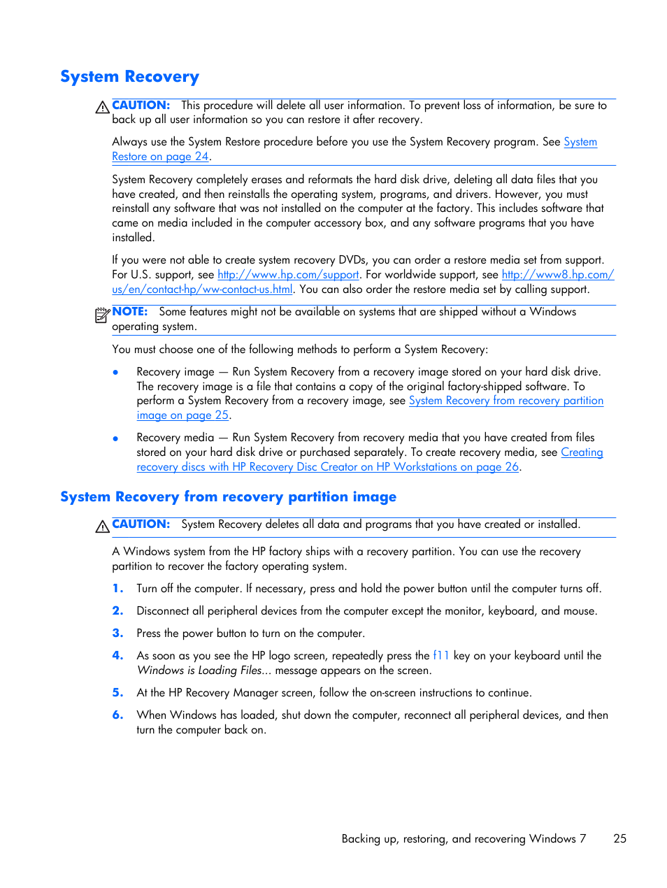 System recovery, System recovery from recovery partition image | HP Z230 Tower-Workstation User Manual | Page 33 / 59