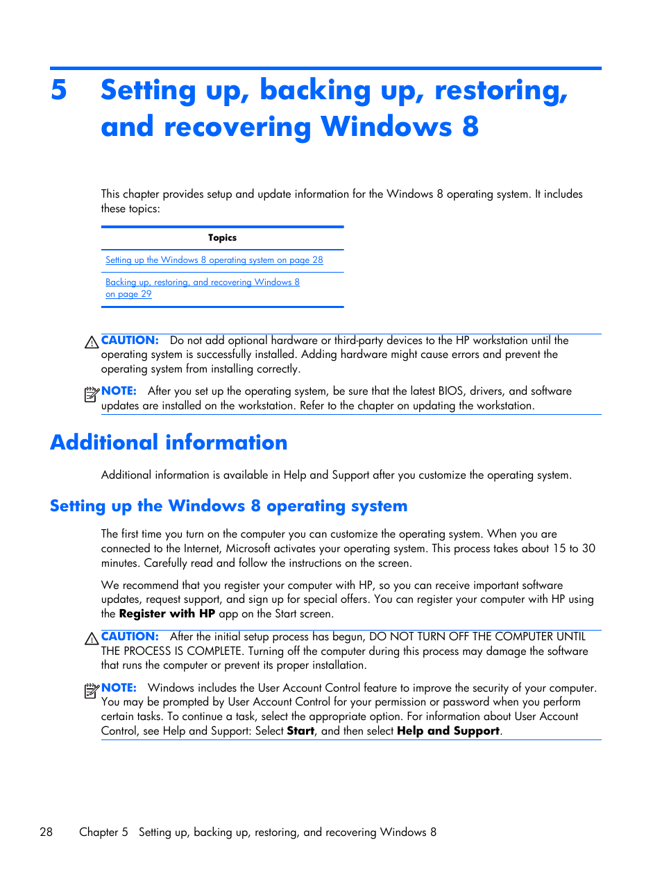 Additional information, Setting up the windows 8 operating system | HP Z230 Tower-Workstation User Manual | Page 36 / 59