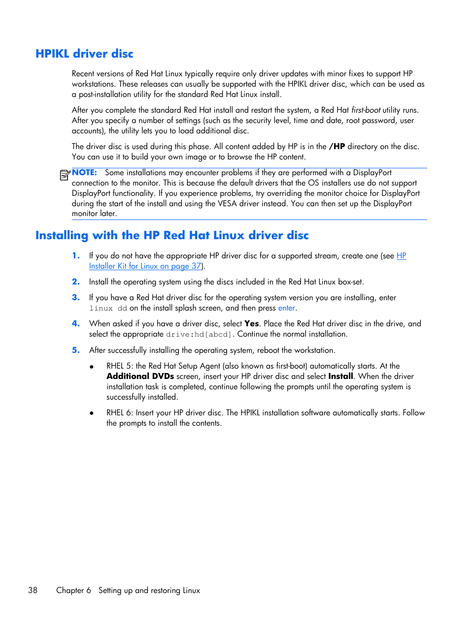 Hpikl driver disc, Installing with the hp red hat linux driver disc | HP Z230 Tower-Workstation User Manual | Page 46 / 59