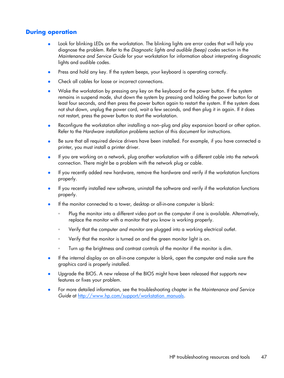 During operation | HP Z230 Tower-Workstation User Manual | Page 55 / 59