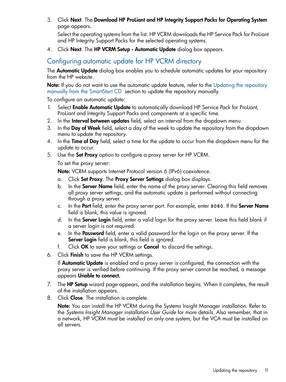 Configuring automatic update for hp vcrm directory | HP Systems Insight Manager User Manual | Page 11 / 50