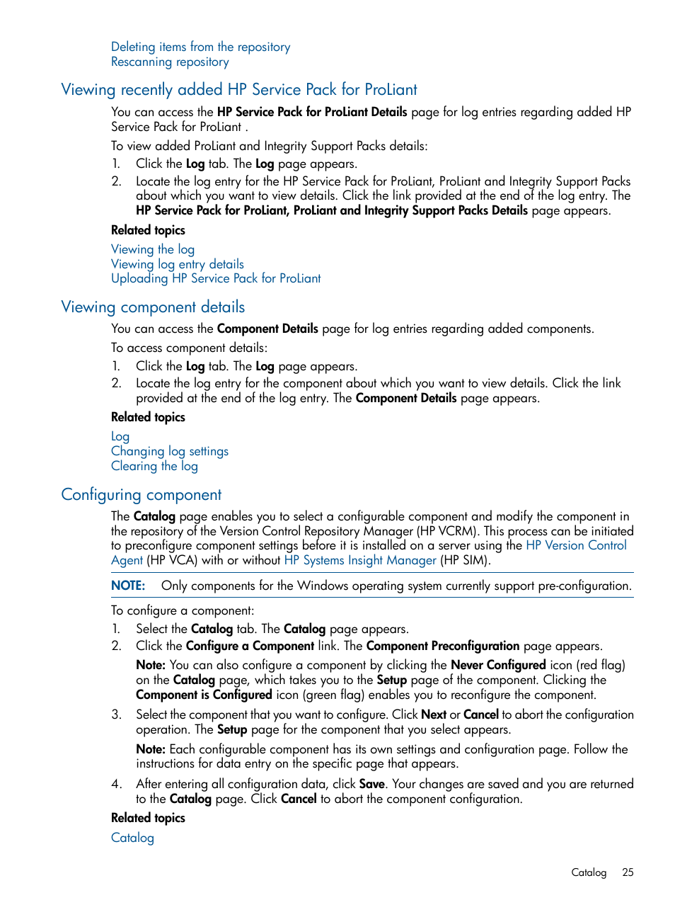 Viewing component details, Configuring component | HP Systems Insight Manager User Manual | Page 25 / 50