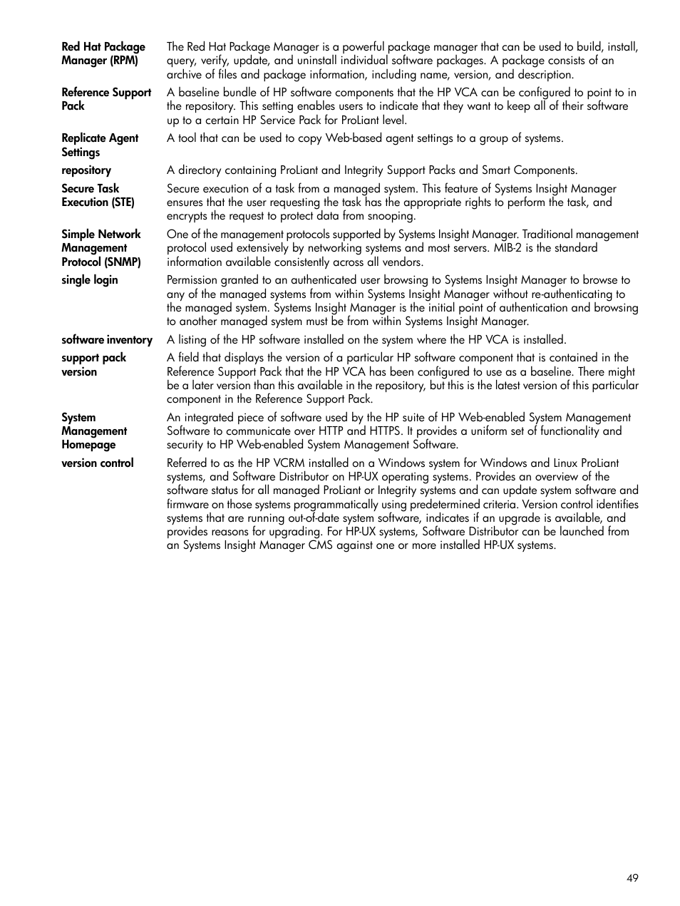 System management, System, Repository | HP Systems Insight Manager User Manual | Page 49 / 50