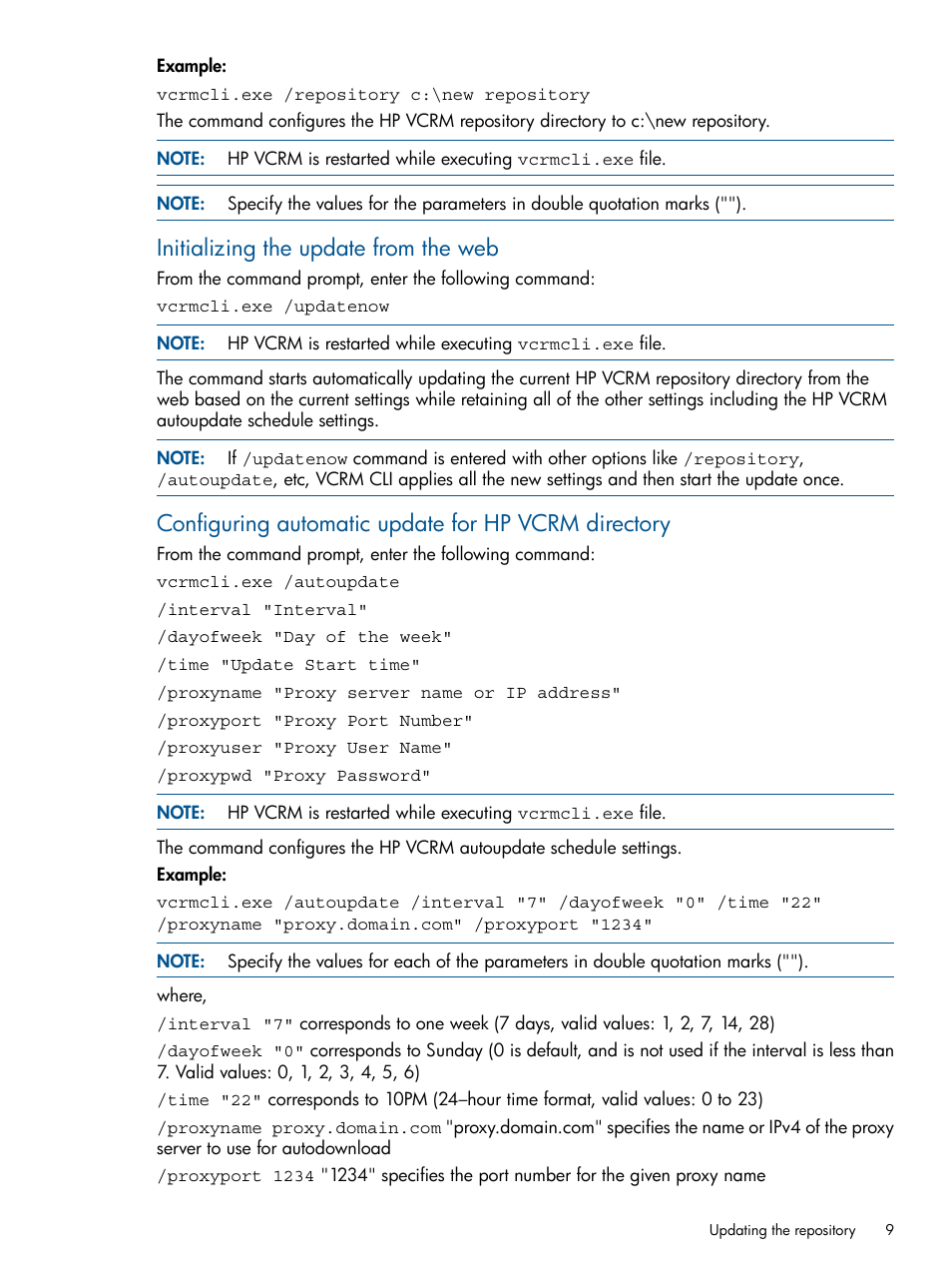 Initializing the update from the web, Configuring automatic update for hp vcrm directory | HP Systems Insight Manager User Manual | Page 9 / 50