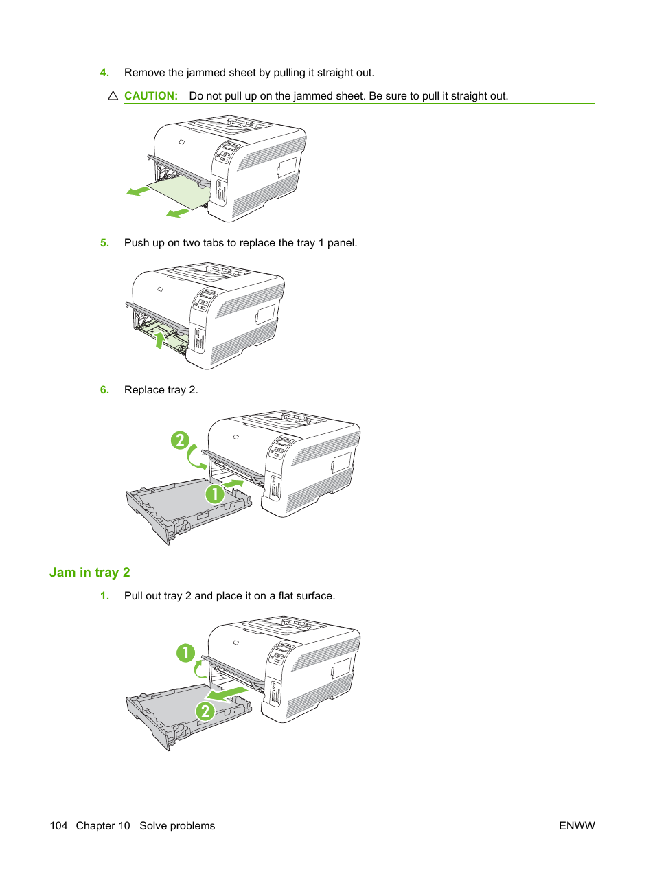 Jam in tray 2 | HP Color LaserJet CP1515n Printer User Manual | Page 114 / 168